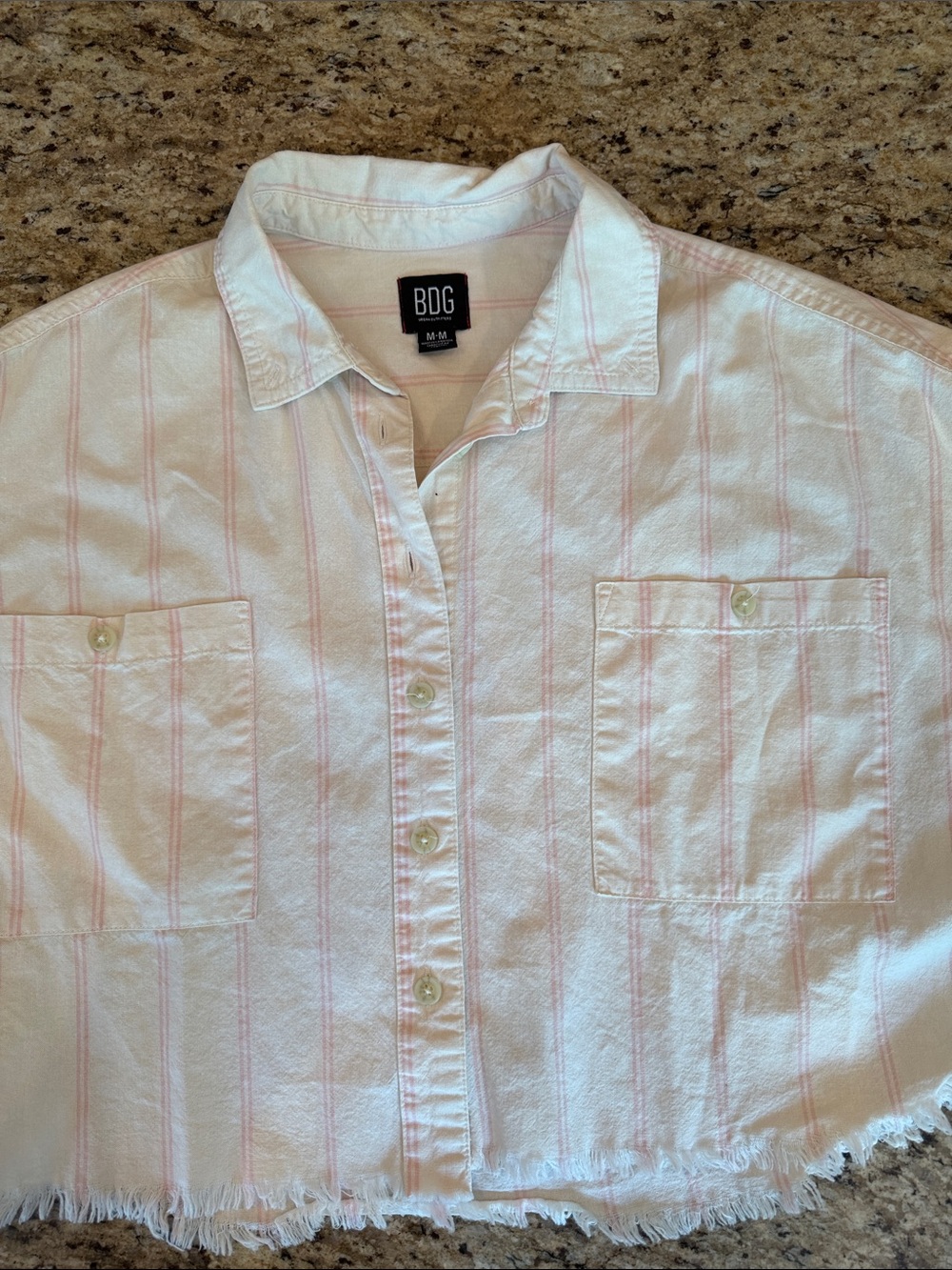 Urban Outfitters BDG Women’s Cropped Button-down Pink Stripped Cotton Top